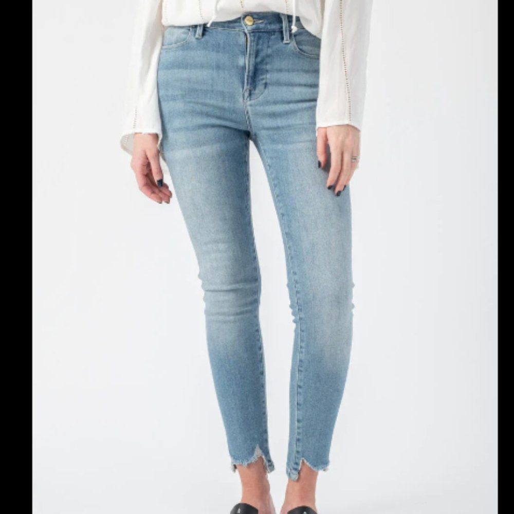 Frame Denim Jeans 25 Le High Skinny Chewed Hem Light Blue Wash